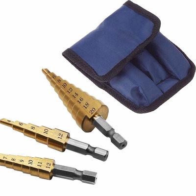 মেটাল ড্রিলিংয়ের জন্য 3pcs Hss4241 টাইটানিয়াম লেপা ধাপ কোর ড্রিল বিট সেট